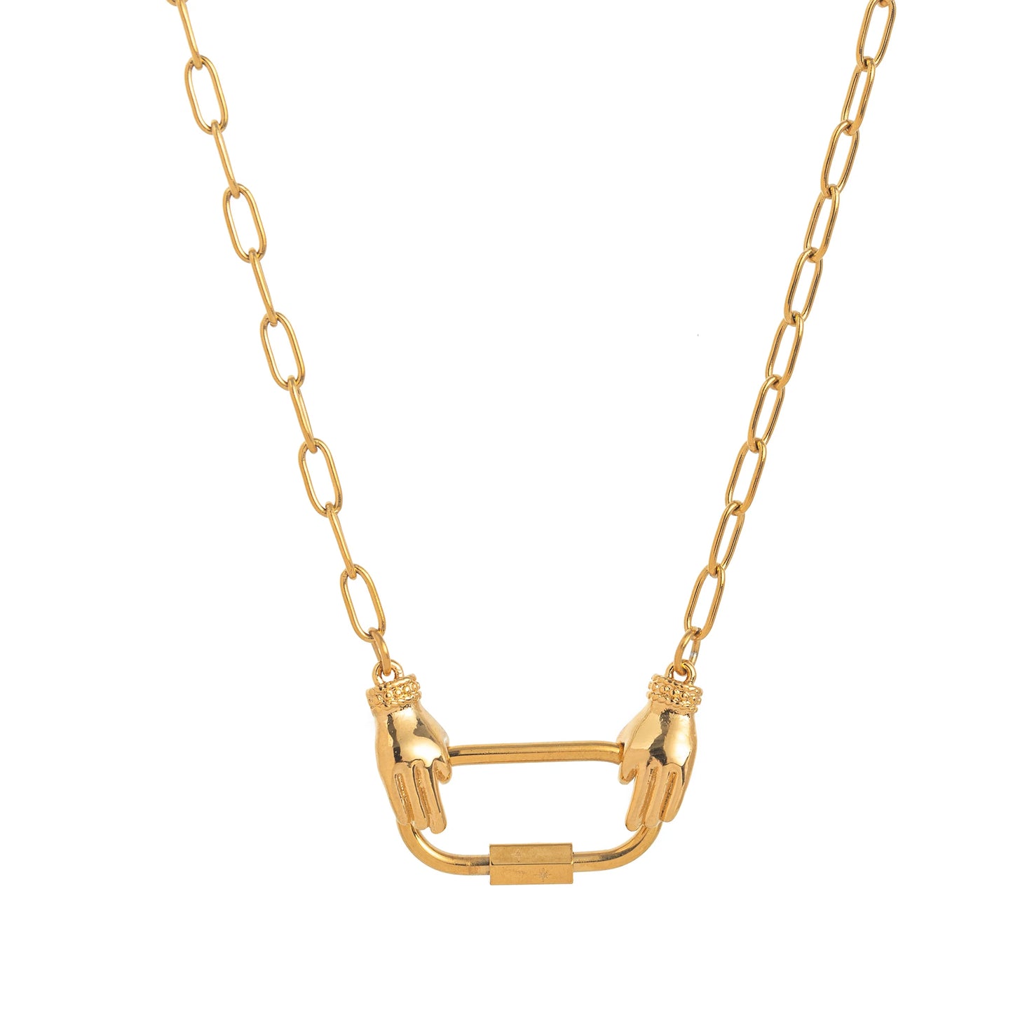 18K Gold Plated Carabiner Chain Necklace – Unisex Link Jewelry