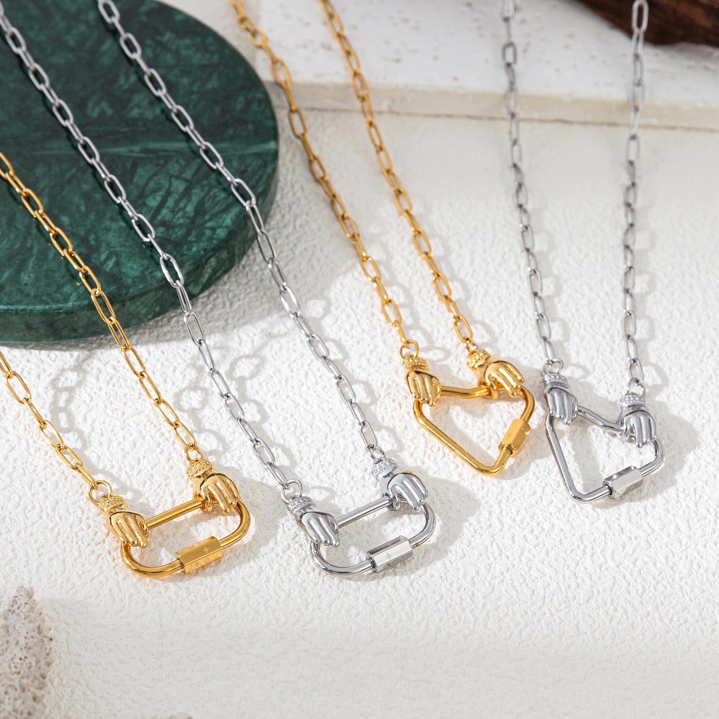 18K Gold Plated Carabiner Chain Necklace – Unisex Link Jewelry