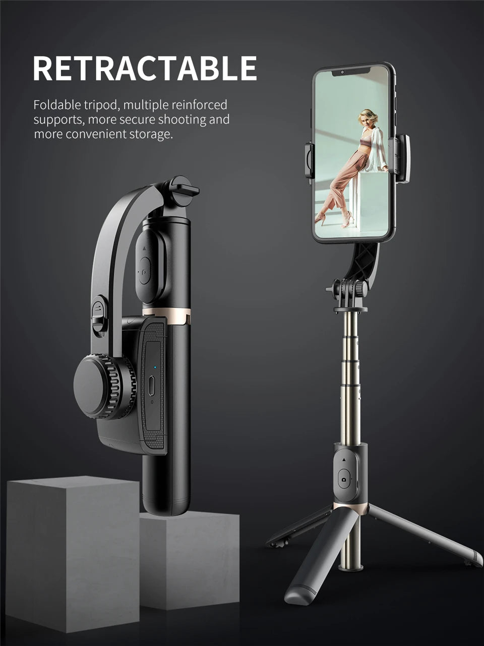 Roreta 2025 Gimbal Selfie Stick – Foldable Bluetooth Tripod for iOS & Android