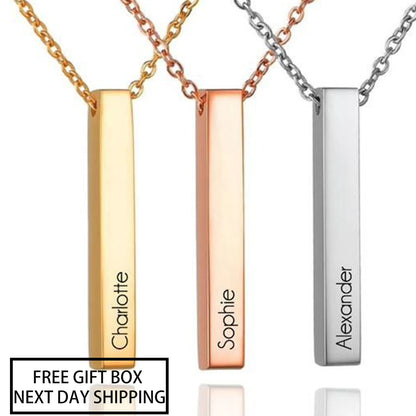 Custom Engraved 3D Name Bar Necklace – Stainless Steel Jewelry