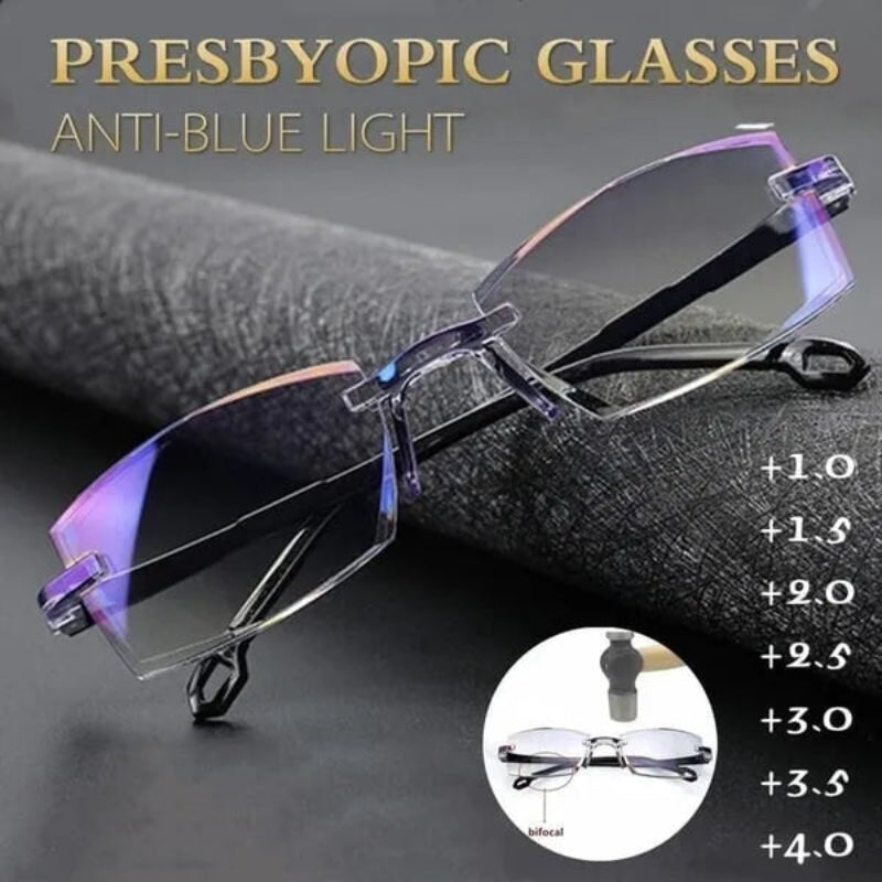2025 Smart Bifocal Reading Glasses – Blue Light Blocking, Progressive Multifocal Lenses, Diamond-Cut, Rimless Eyewear