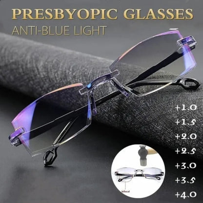 2025 Smart Bifocal Reading Glasses – Blue Light Blocking, Progressive Multifocal Lenses, Diamond-Cut, Rimless Eyewear