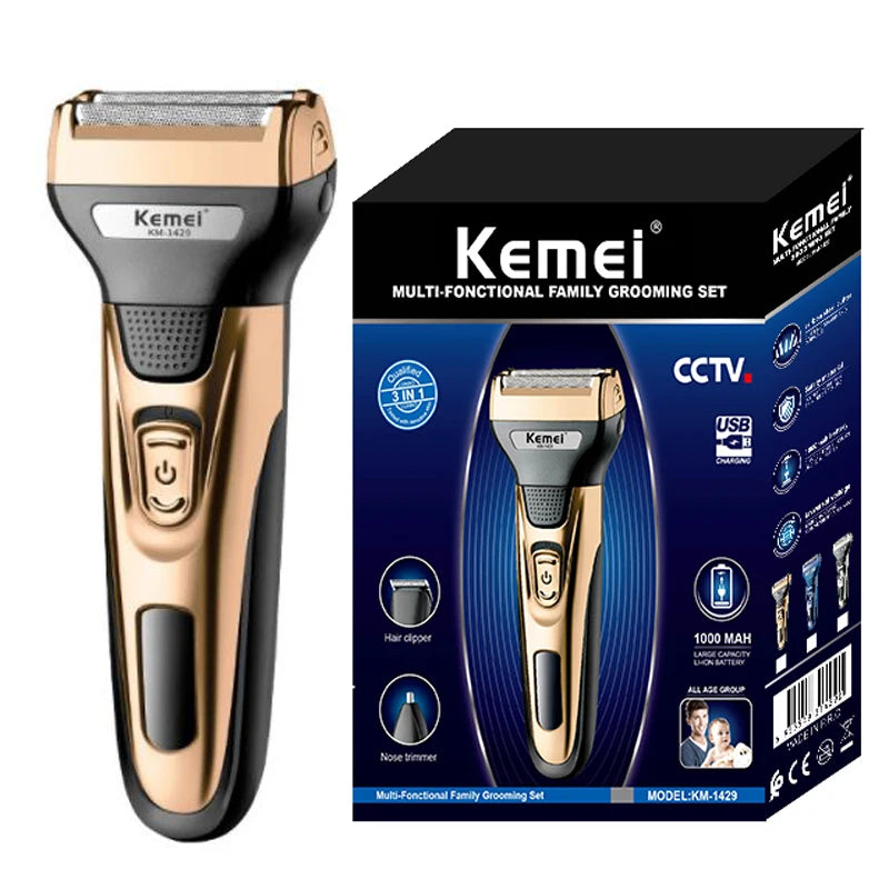 Kemei 3-in-1 Electric Shaver Kit – Beard, Nose & Hair Trimmer