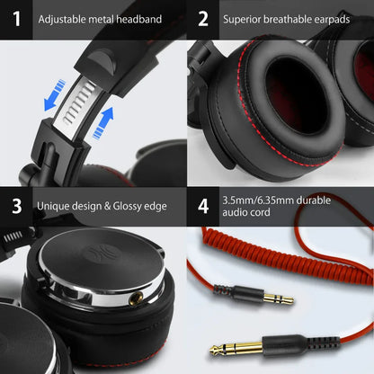 Professional Wired DJ Headphones – Over Ear with Mic & Hi-Res Audio