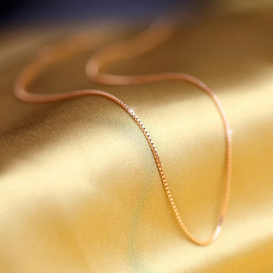 925 Sterling Silver Rose Gold Box Chain Necklace – Short & Stylish