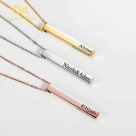 Custom Engraved 3D Name Bar Necklace – Stainless Steel Jewelry