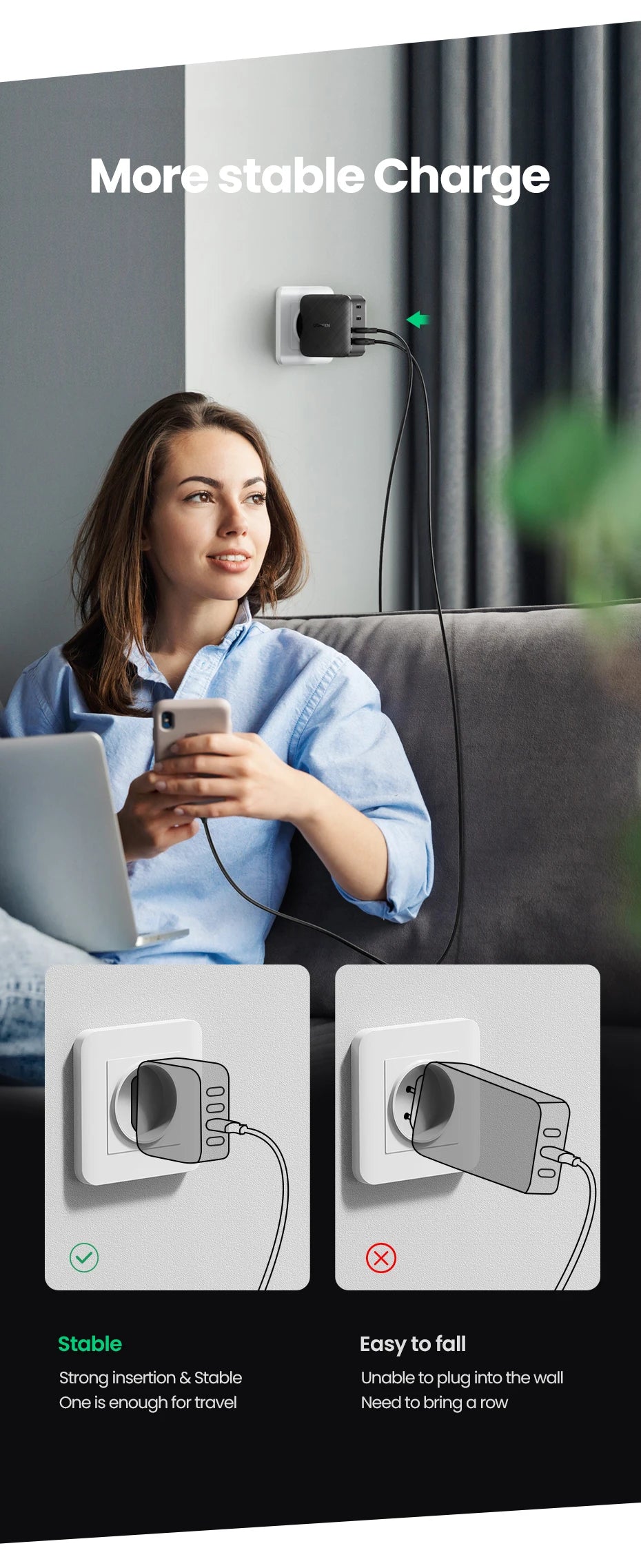 65W GaN USB-C Charger – Quick Charge 4.0 PD Fast Charger for Phones & Laptops