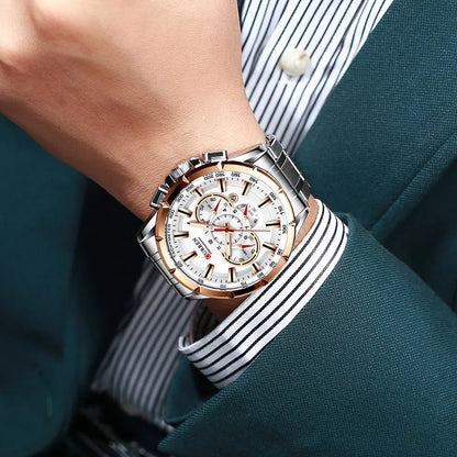 Casual Sport Chronograph Men’s Watch – Stainless Steel Band Quartz