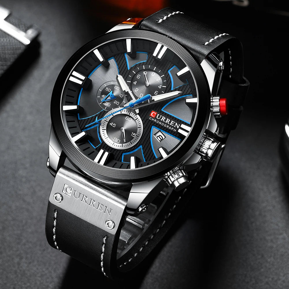 Chronograph Sport Men’s Quartz Watch – Leather Strap Fashion Gift