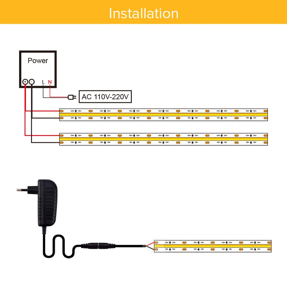COB LED Strip Light – High Density 320/480 LEDs/m, 16.4ft Tape