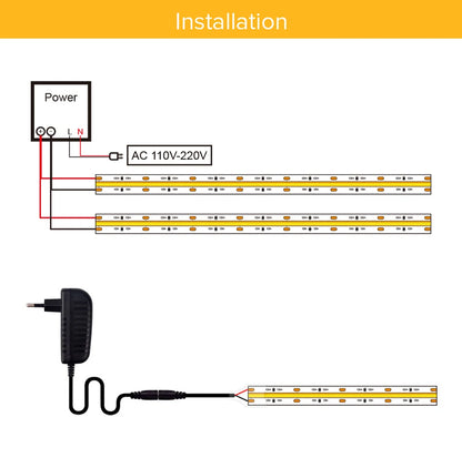 COB LED Strip Light – High Density 320/480 LEDs/m, 16.4ft Tape