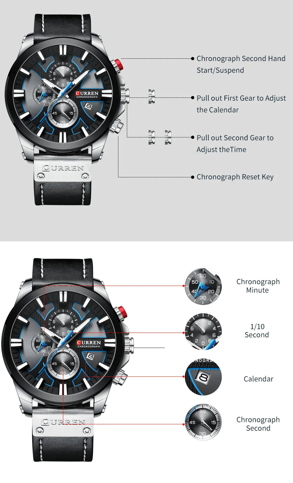 Chronograph Sport Men’s Quartz Watch – Leather Strap Fashion Gift