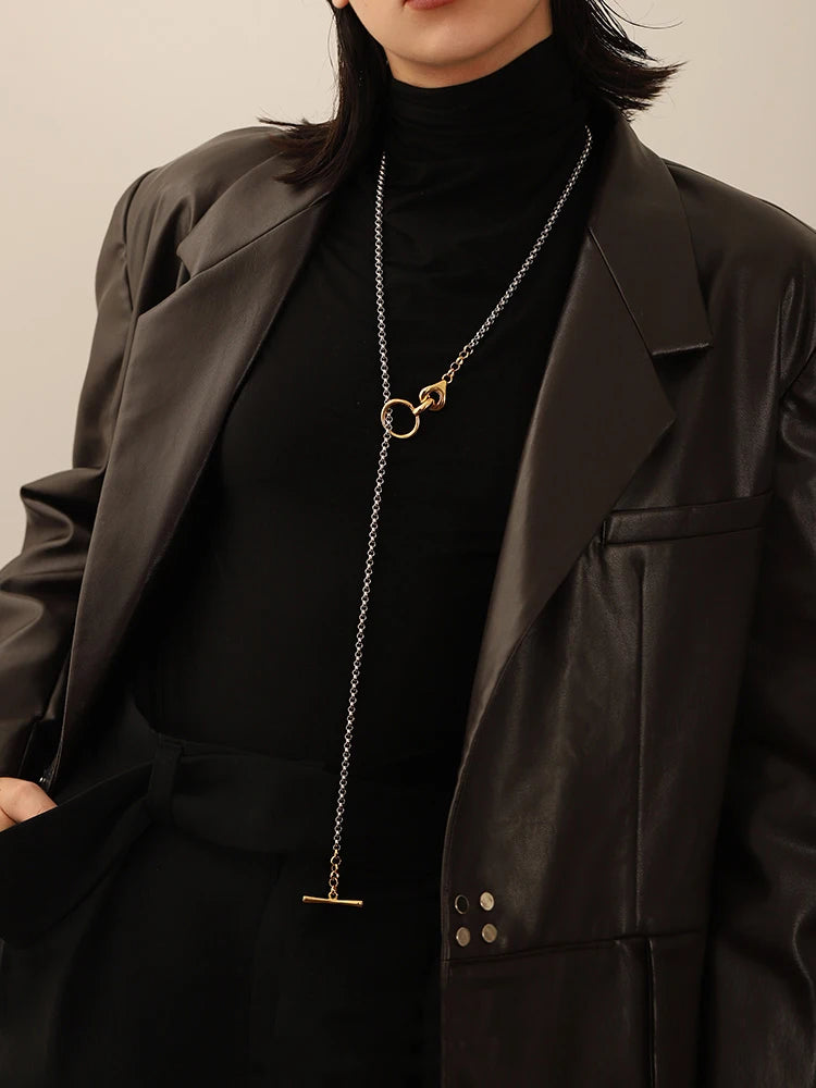 Statement Long Mixed Metal Necklace – OT Clasp Street Style Jewelry
