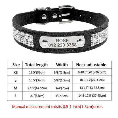 Custom Leather Pet Collar – Engraved Rhinestone Dog Collar