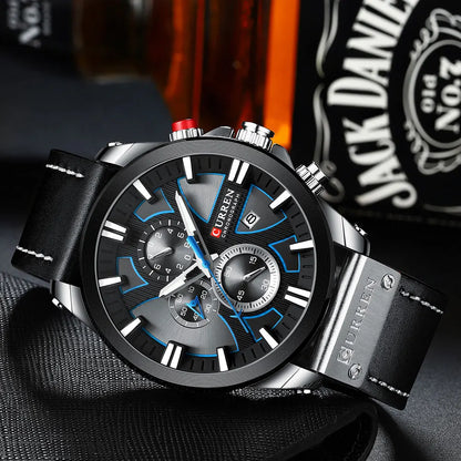 Chronograph Sport Men’s Quartz Watch – Leather Strap Fashion Gift