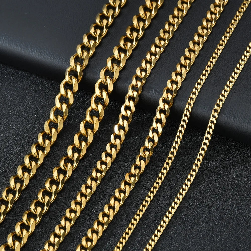 Basic Punk Stainless Steel Curb Cuban Necklaces – Black & Gold