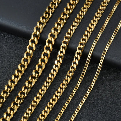 Basic Punk Stainless Steel Curb Cuban Necklaces – Black & Gold