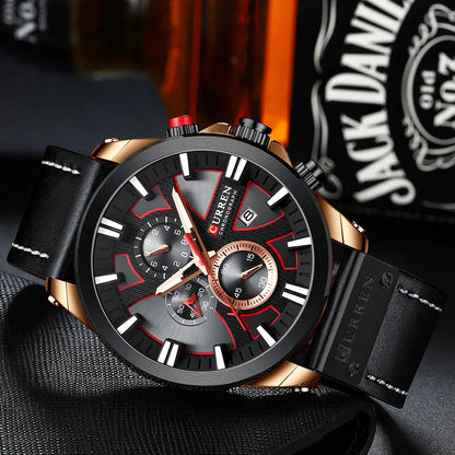 Chronograph Sport Men’s Quartz Watch – Leather Strap Fashion Gift