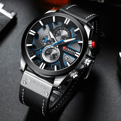 Chronograph Sport Men’s Quartz Watch – Leather Strap Fashion Gift