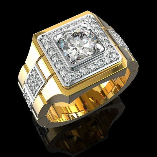 14K Gold White Diamond Ring for Men – 2 Carats Natural Gemstone