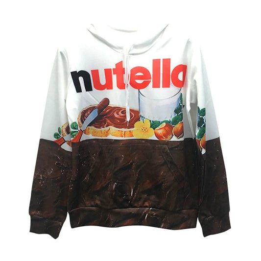 3D Nutella Print Hoodie Unisex Hip Hop Casual Sweatshirt Pullover