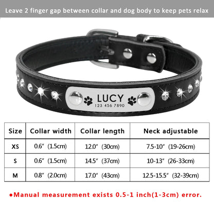 Custom Leather Pet Collar – Engraved Rhinestone Dog Collar