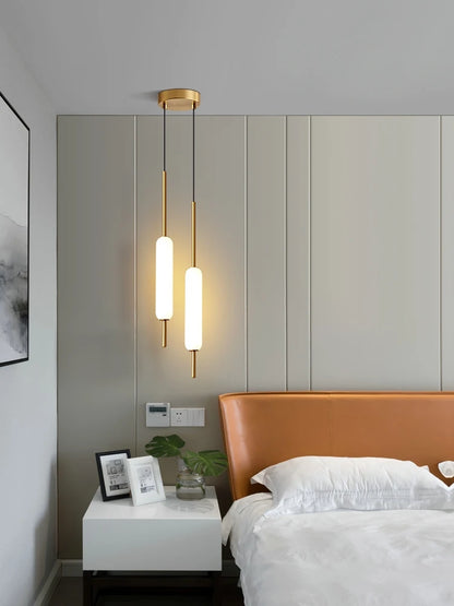 Modern LED Bedside Pendant Light – White Glass Tube, 1/2 Heads
