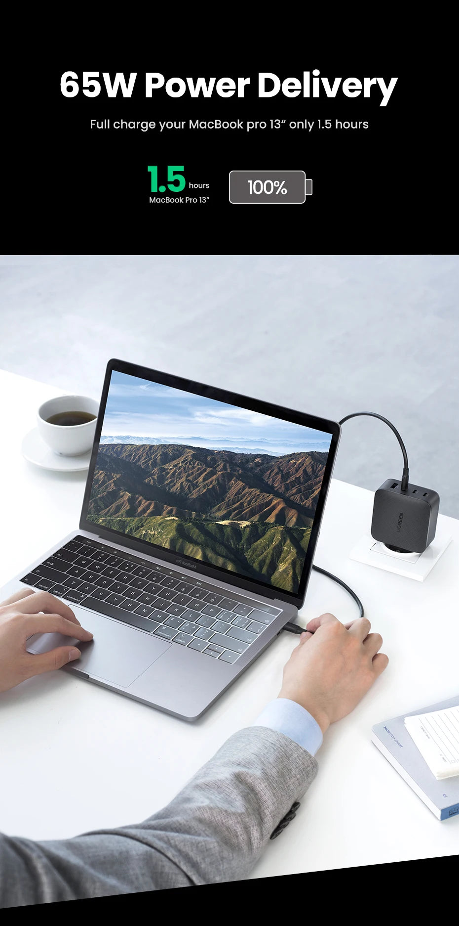 65W GaN USB-C Charger – Quick Charge 4.0 PD Fast Charger for Phones & Laptops