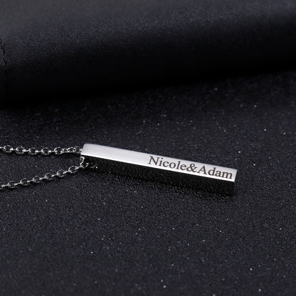 Custom Engraved 3D Name Bar Necklace – Stainless Steel Jewelry