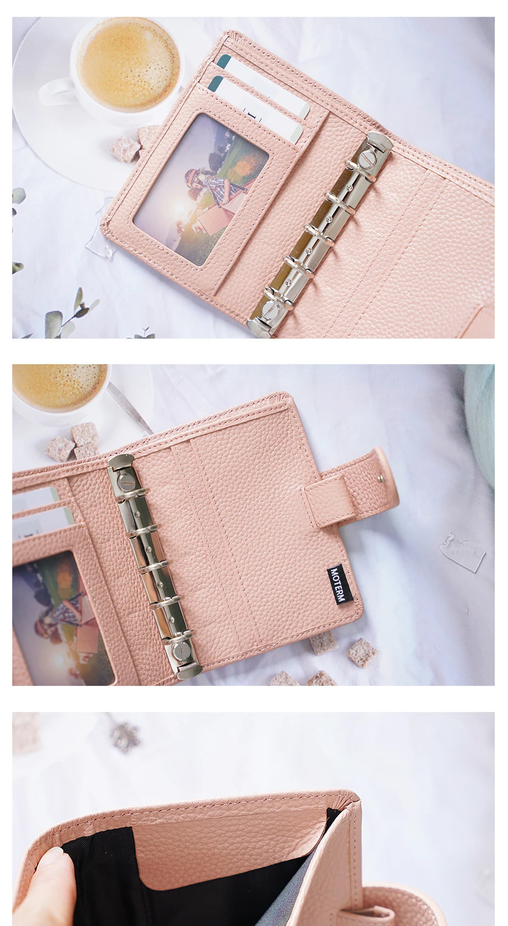 A8 / M5 Mini Rings Planner – Pebbled Grain Cowhide Leather Organizer