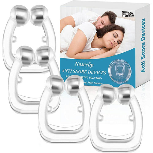 Noseclip anti-snore devices with packaging featuring a couple sleeping.