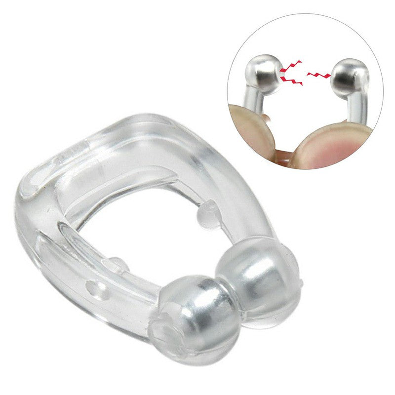 Clear silicone ring with metal components on a white background