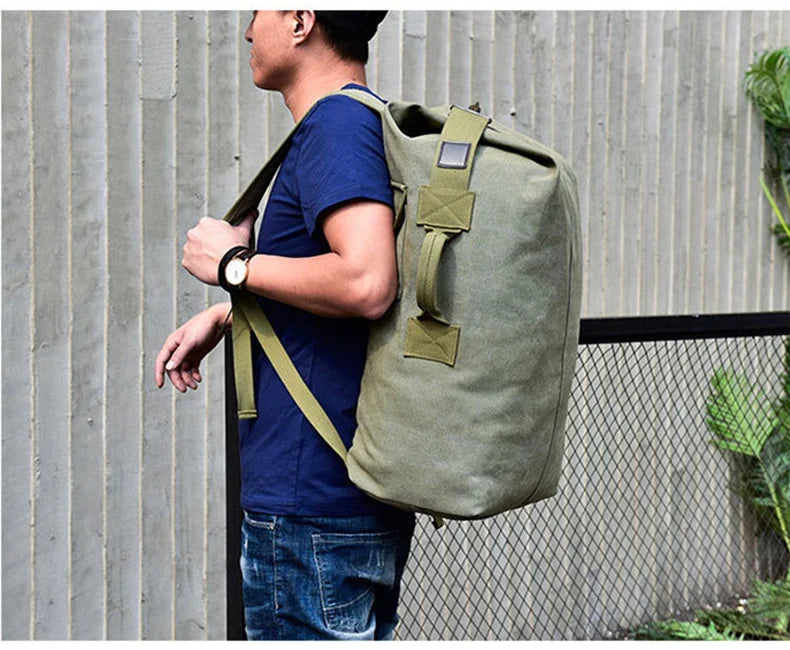 Large Men’s Canvas Travel Backpack – Mountaineering Army Shoulder Bag