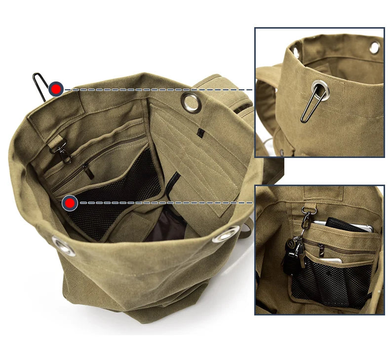 Large Men’s Canvas Travel Backpack – Mountaineering Army Shoulder Bag
