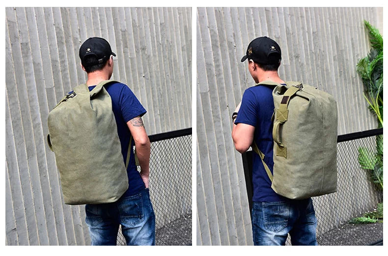 Large Men’s Canvas Travel Backpack – Mountaineering Army Shoulder Bag