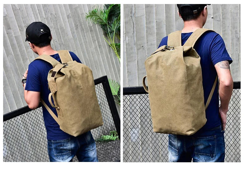 Large Men’s Canvas Travel Backpack – Mountaineering Army Shoulder Bag