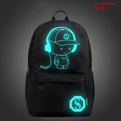 Luminous Anti-Theft Backpack – USB Charging Canvas Laptop Bag