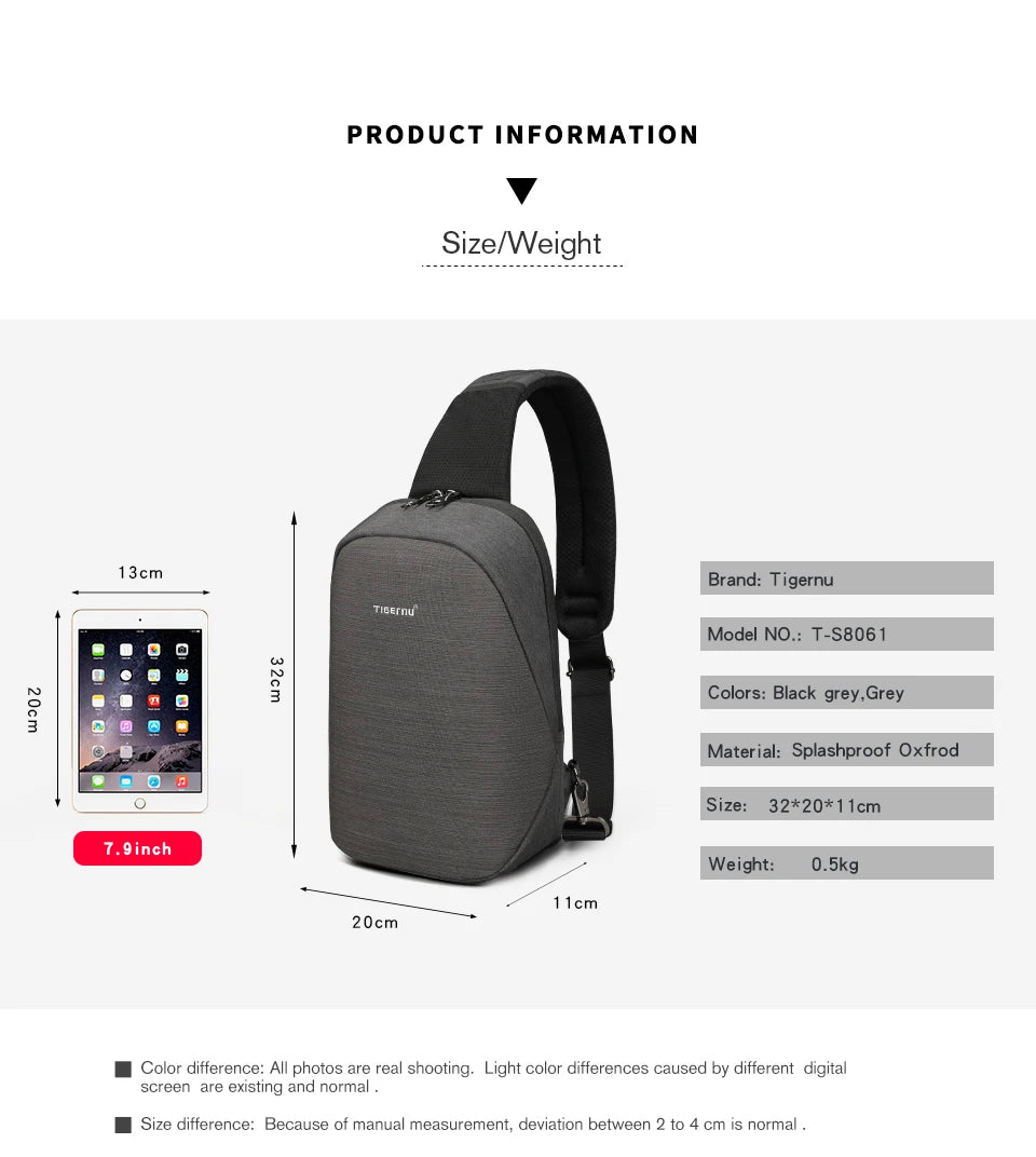 Casual Splashproof Chest Bag – 9.7 Inch iPad Shoulder Sling Bag