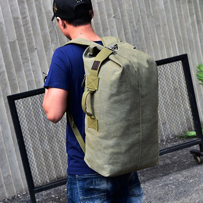 Large Men’s Canvas Travel Backpack – Mountaineering Army Shoulder Bag