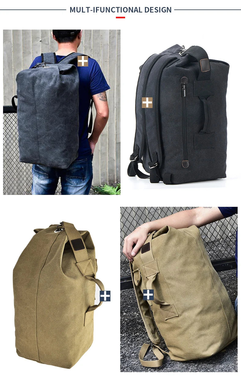 Large Men’s Canvas Travel Backpack – Mountaineering Army Shoulder Bag