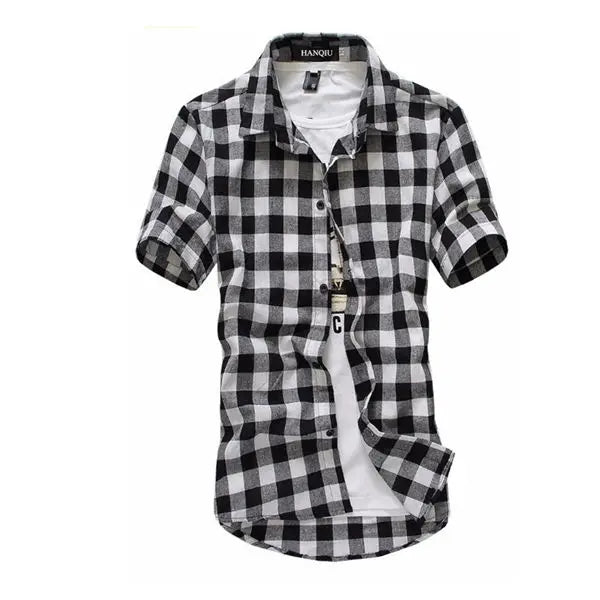 Men’s Red & Black Plaid Shirt – Short Sleeve Summer Checkered Top