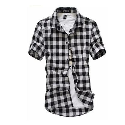 Men’s Red & Black Plaid Shirt – Short Sleeve Summer Checkered Top