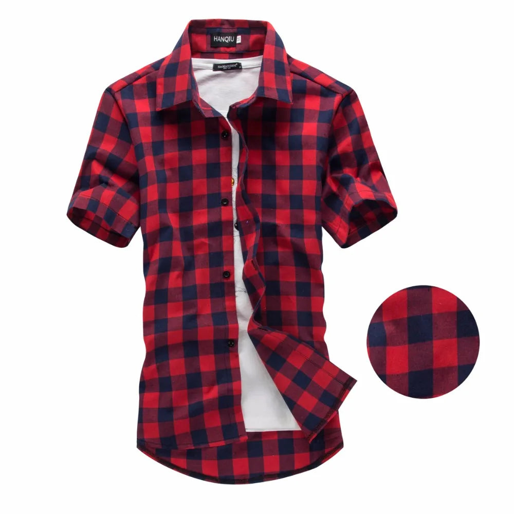 Men’s Red & Black Plaid Shirt – Short Sleeve Summer Checkered Top
