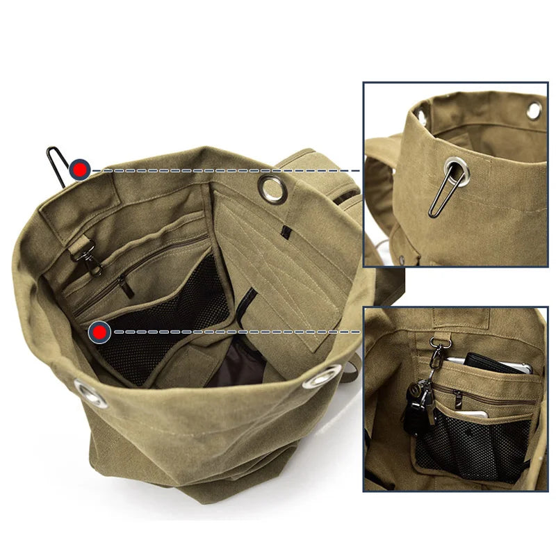 Large Men’s Canvas Travel Backpack – Mountaineering Army Shoulder Bag