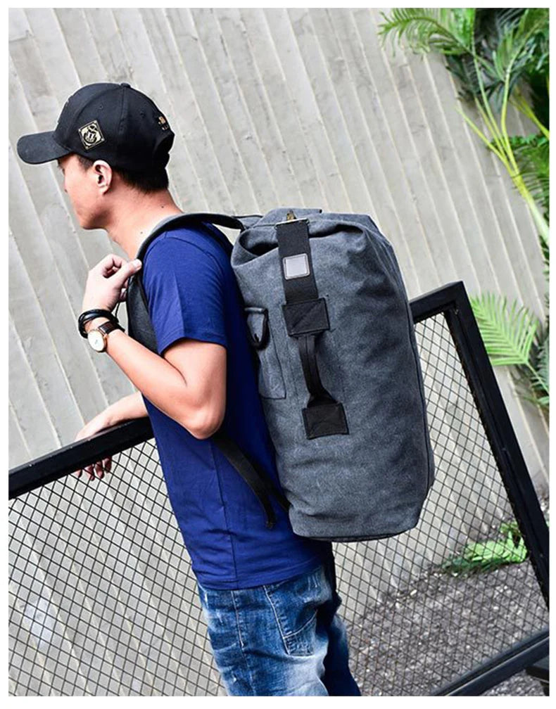 Large Men’s Canvas Travel Backpack – Mountaineering Army Shoulder Bag