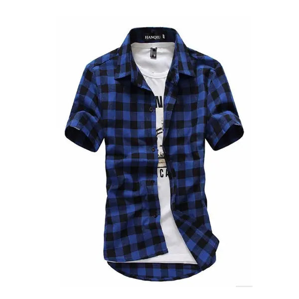 Men’s Red & Black Plaid Shirt – Short Sleeve Summer Checkered Top