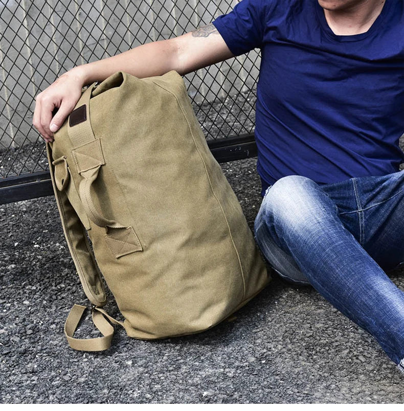 Large Men’s Canvas Travel Backpack – Mountaineering Army Shoulder Bag