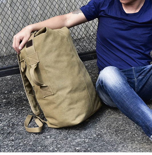 Large Men’s Canvas Travel Backpack – Mountaineering Army Shoulder Bag