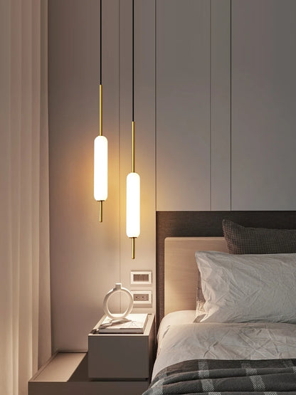 Modern LED Bedside Pendant Light – White Glass Tube, 1/2 Heads