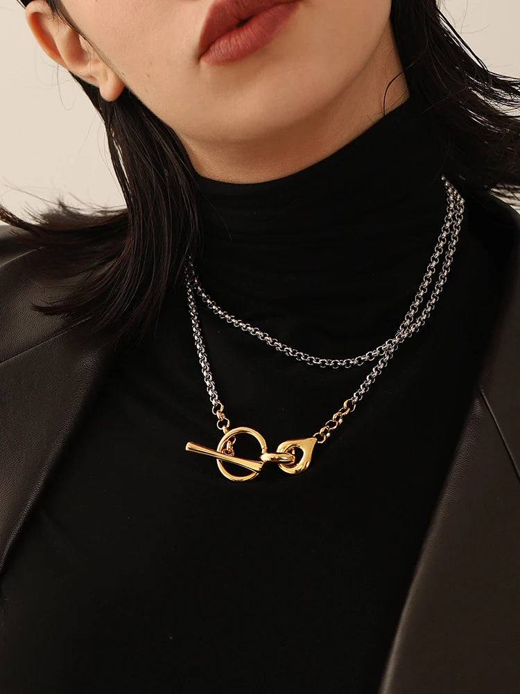 Statement Long Mixed Metal Necklace – OT Clasp Street Style Jewelry